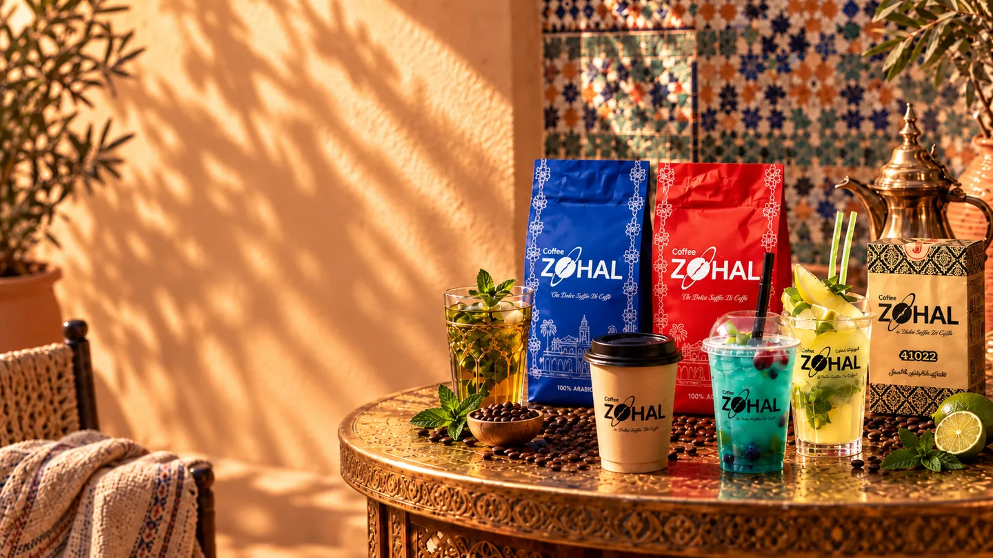 Café, thé à la menthe et dattes servis sur une table marocaine